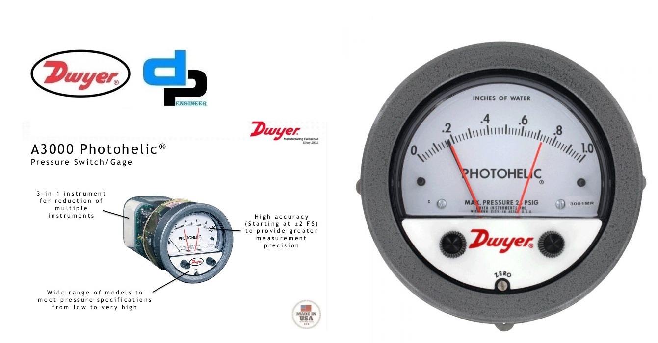 Dwyer A3000-20cm Photohelic Pressure Switch Gauge Accuracy: A 2% Of Fs At 70a F (21.1a C) %
