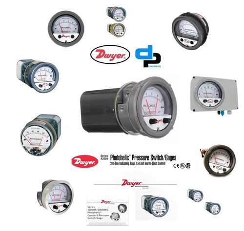 ड्वायर A3000-300Cm फोटोहेलिक प्रेशर स्विच गेज सटीकता: 70 A F (21.1 AC) पर FS की 2% की छूट