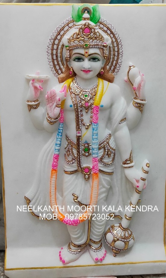 Vishnu Statue - 24x12 Inches, White Marble | Intricate Hand-carved Design, Traditional Indian Style, Smooth Polished Finish, Features All Dasha Avatars