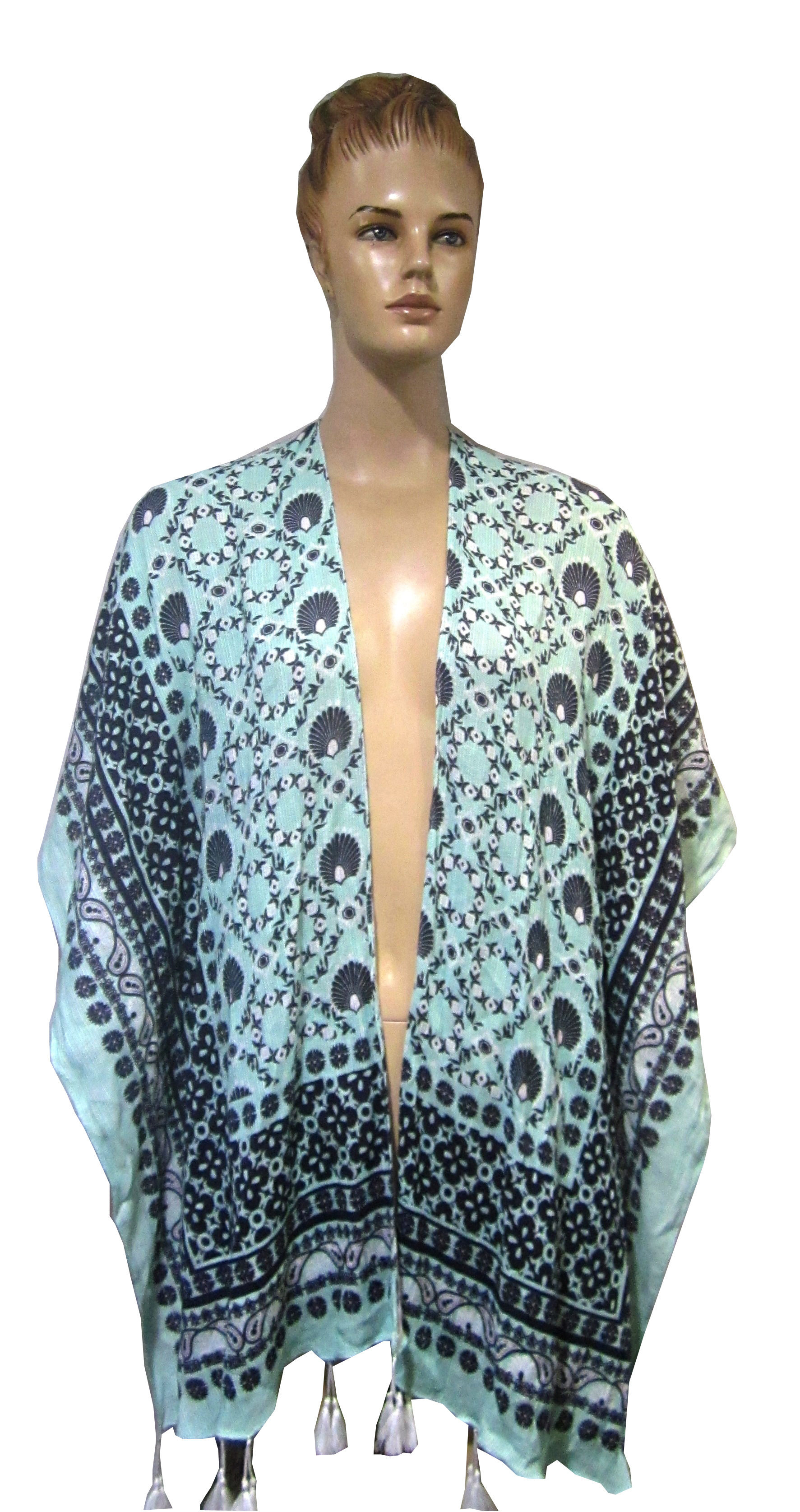 100% Rayon Printed Kimano - Customized Size, Black And White Color | Medium Length, Short Sleeves, Dry Clean Only, Printed Design