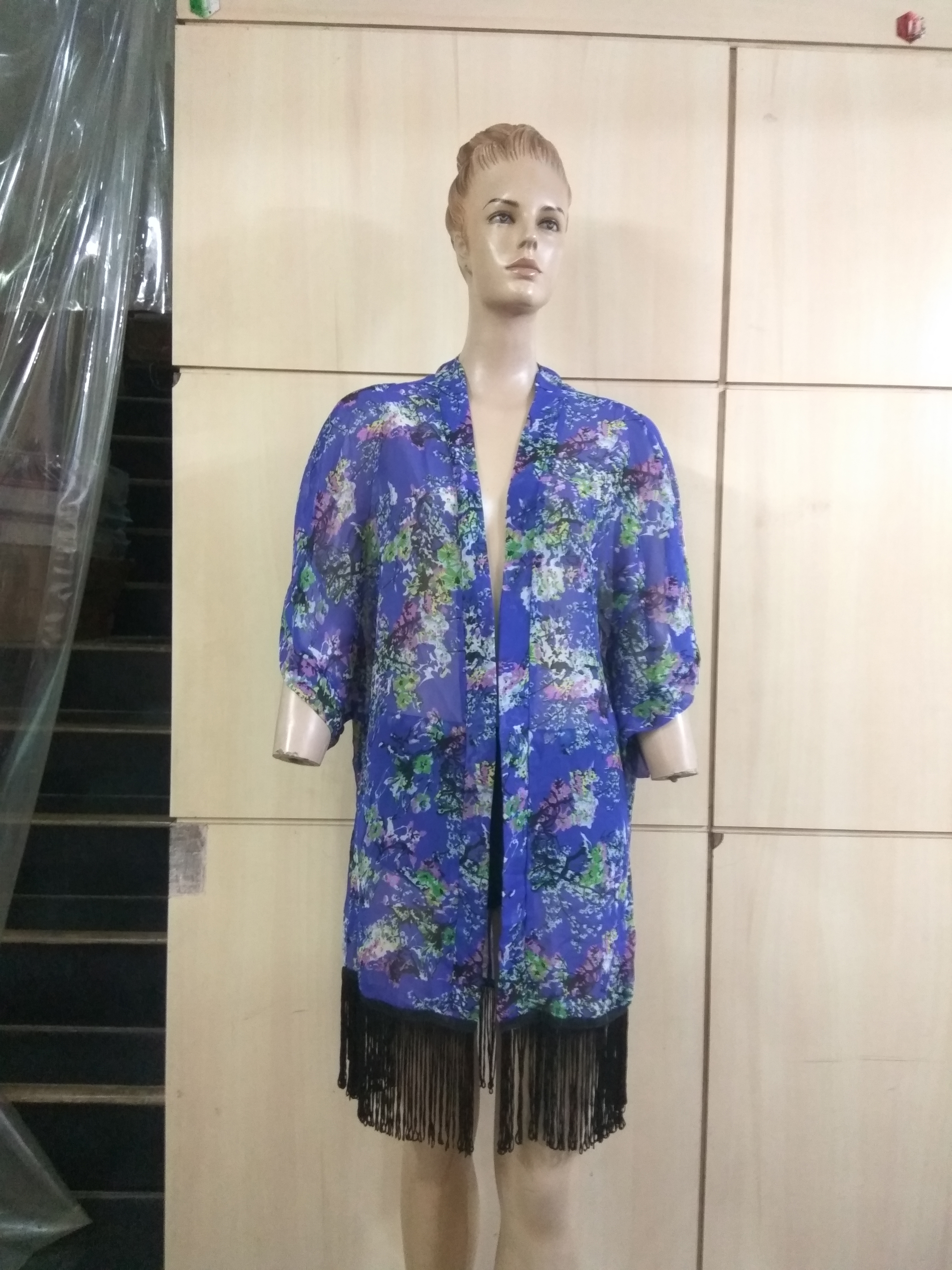 100% Rayon Printed Kimano - Customized Size, Black And White Color | Medium Length, Short Sleeves, Dry Clean Only, Printed Design