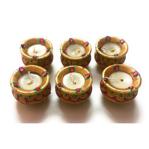 Multicolour Matka Diya 6 Pcs Set Golden