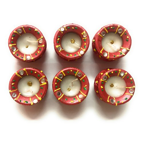 Multicolour Matka Diya 6 Pcs Red