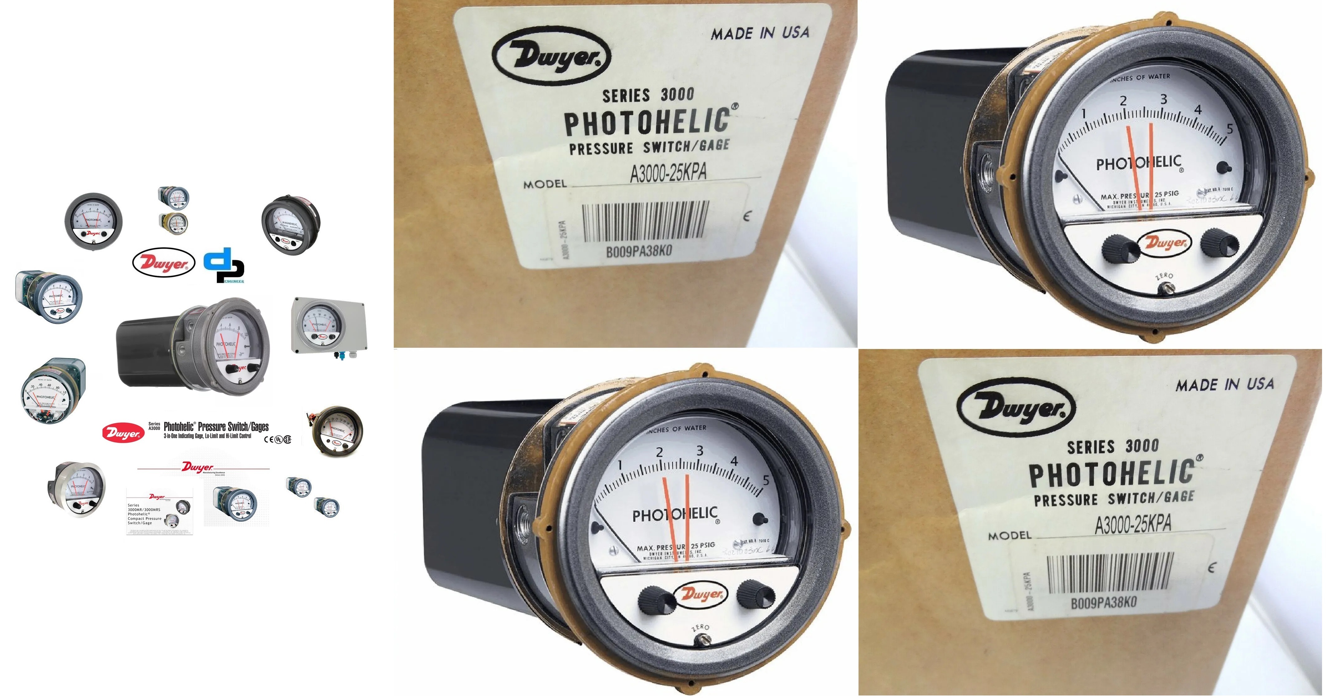 Dwyer A3000-15kpa Photohelic Pressure Switch Gauge Accuracy: A 2% Of Fs At 70a F (21.1a C) %