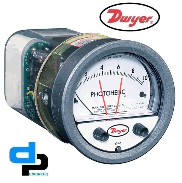 Dwyer Series A3000-0 Photohelic Pressure Switch Gage - Metal Alloy, 4" Dial Face, 5x8" Dimensions, Black | Accurate Measurement For Air And Compatible Gases, Dual Backlit Display, Adjustable Set Points
