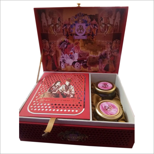 Designer Wedding Box - Cardboard, 12x10x5 Inches , Red Glossy Finish With Magnetic Closure And Customization Available