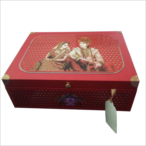 Designer Wedding Box - Cardboard, 12x10x5 Inches , Red Glossy Finish With Magnetic Closure And Customization Available
