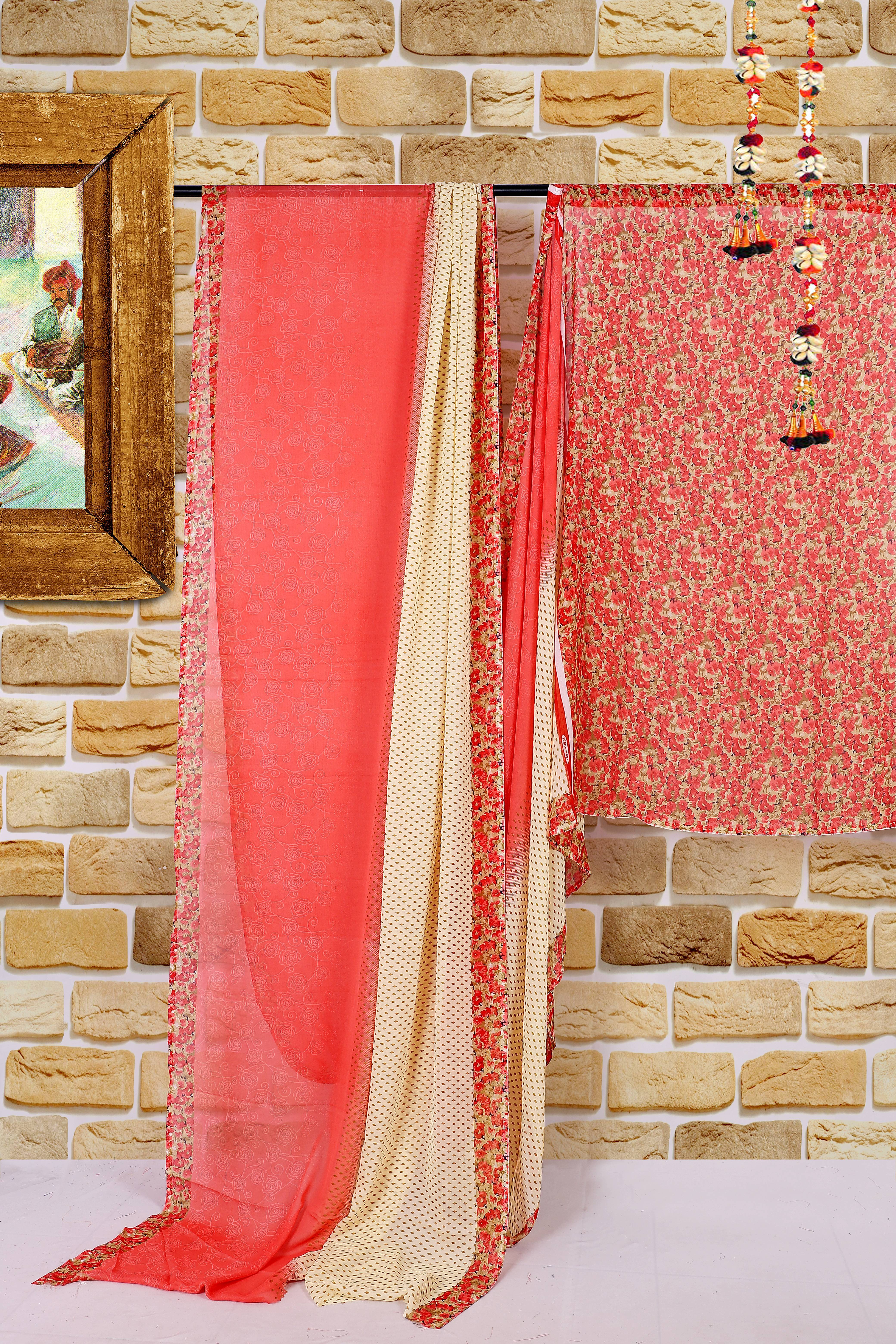 Designer Georgette Saree - Multi-color With Attached Blouse | Daily Wear Fabric, Suitable For All Seasons