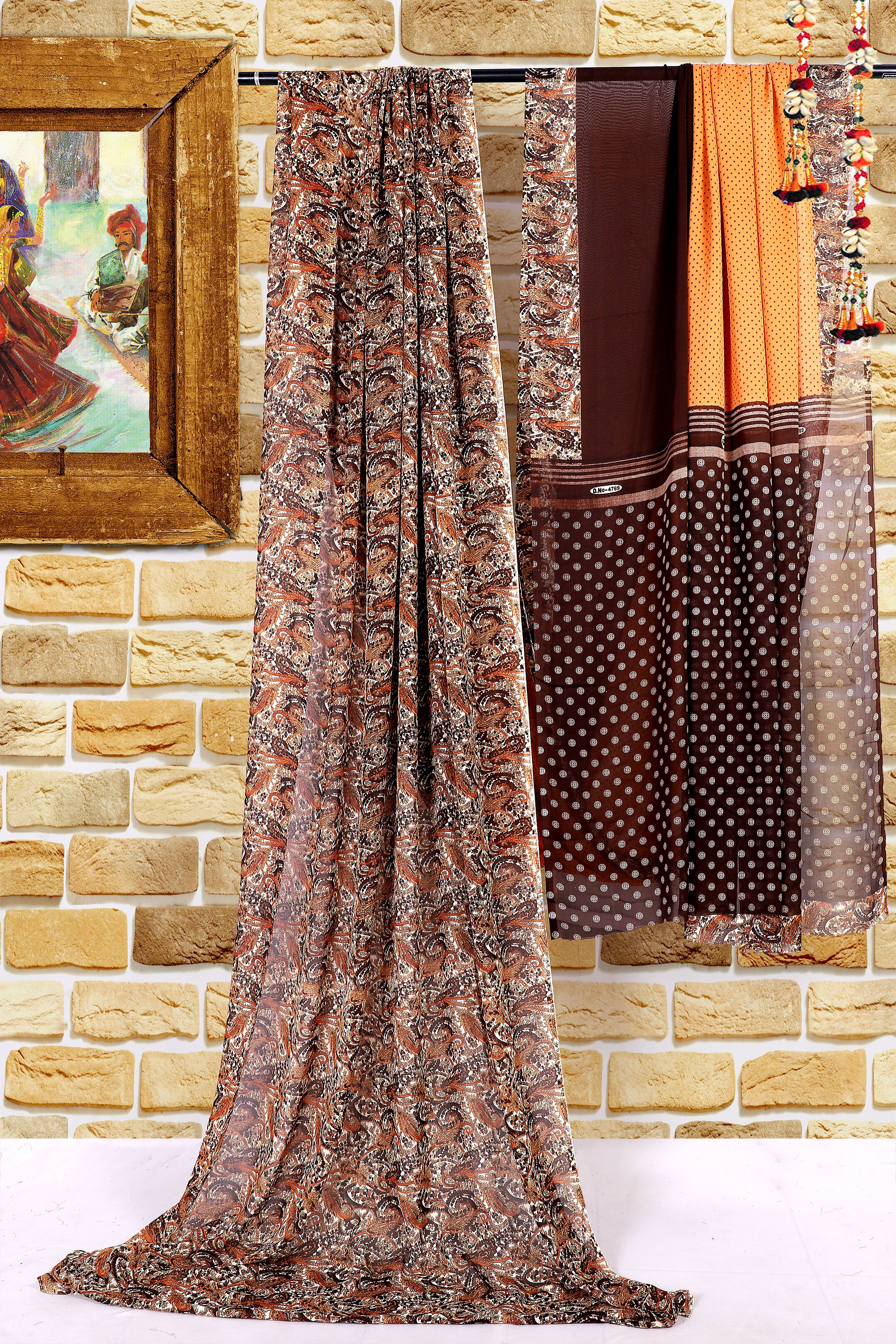 Designer Georgette Saree - Multi-color With Attached Blouse | Daily Wear Fabric, Suitable For All Seasons