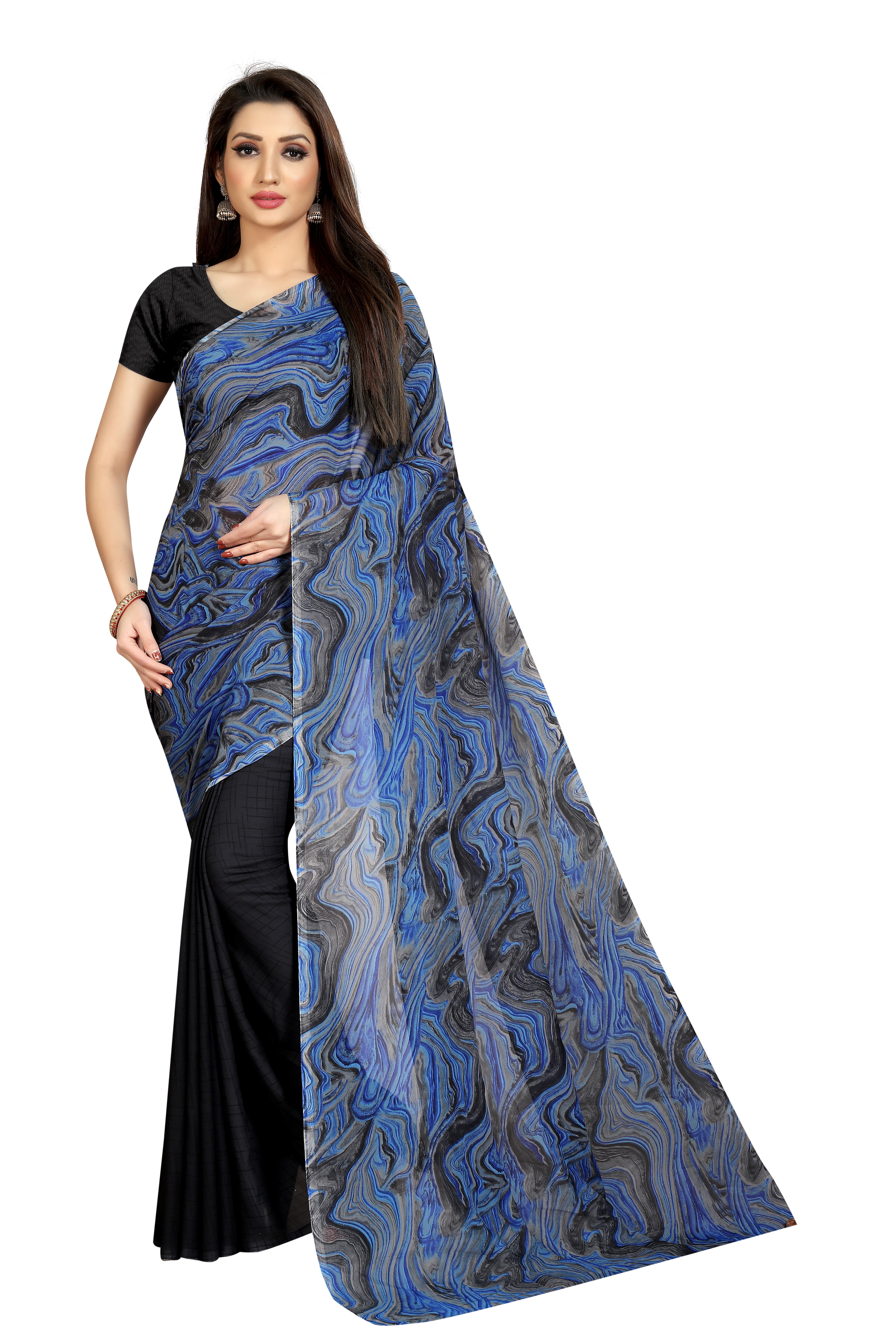 Designer Georgette Saree - Multi-color With Attached Blouse | Daily Wear Fabric, Suitable For All Seasons