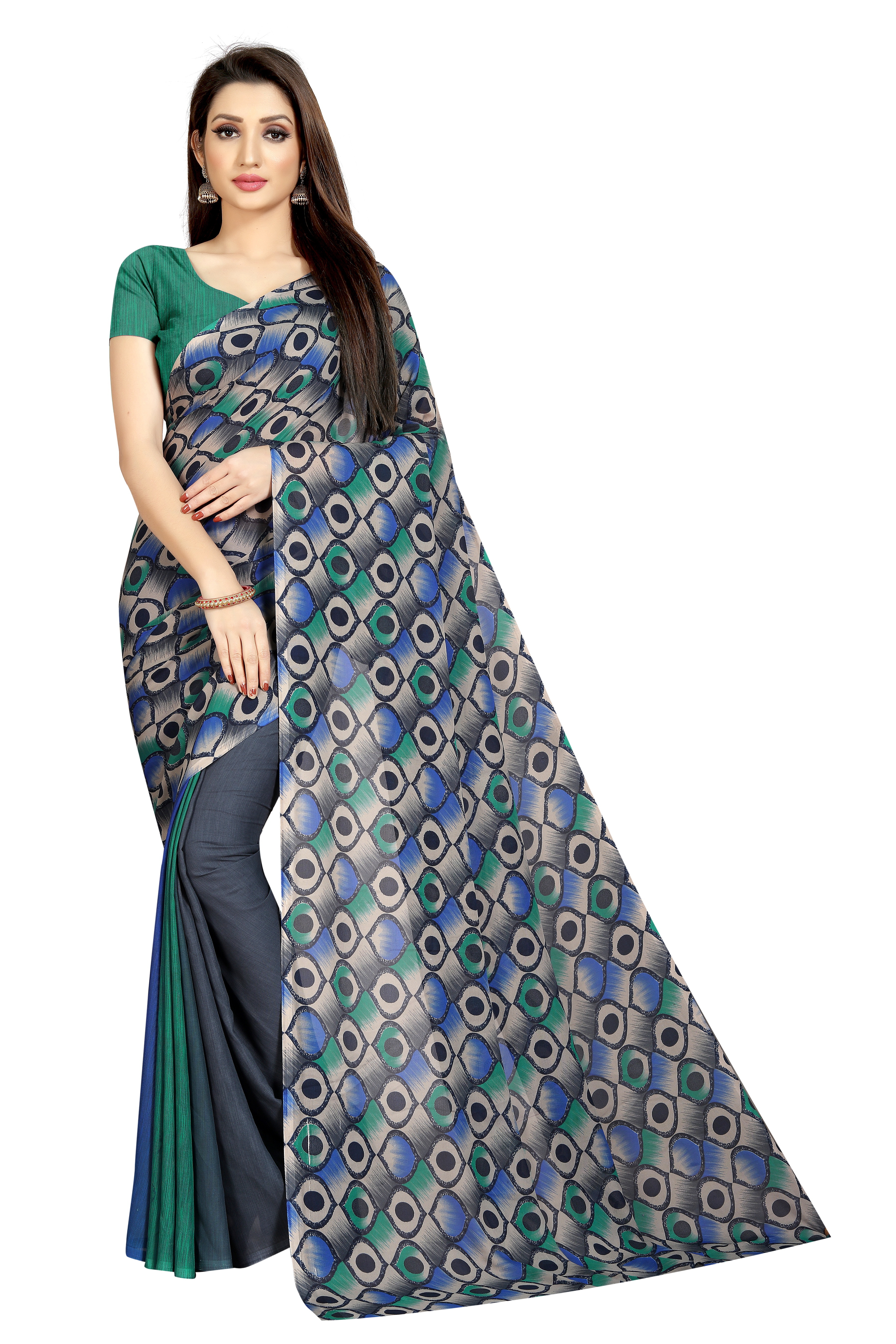 Designer Georgette Saree - Multi-color With Attached Blouse | Daily Wear Fabric, Suitable For All Seasons