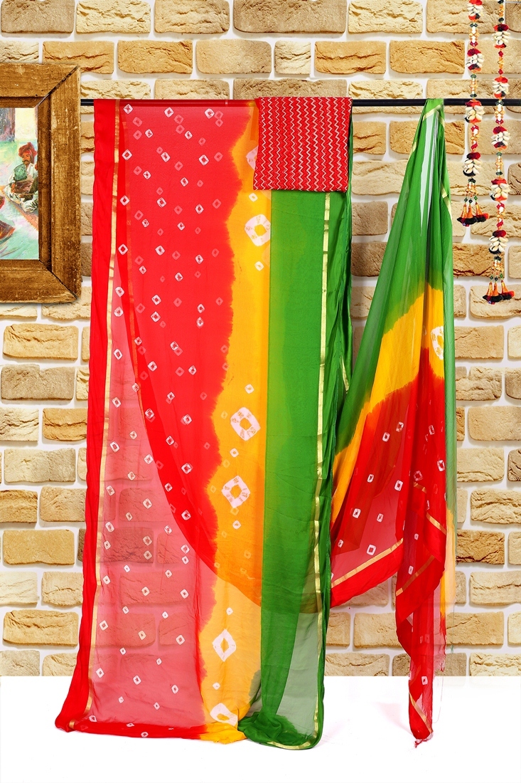 Designer Saree - Multicolor Shiffon Fabric, Attached Blouse For Daily Wear In All Seasons