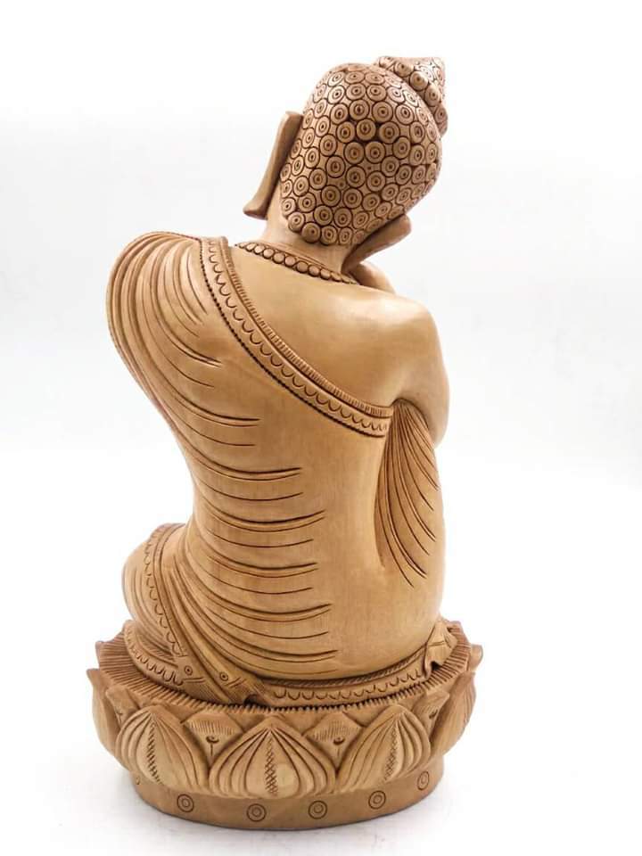 Wooden Buddha Idol - 15cm Height 10cm Length | Handmade Premium Quality Wood Easy To Clean Polished Finish Peaceful Buddhism Theme