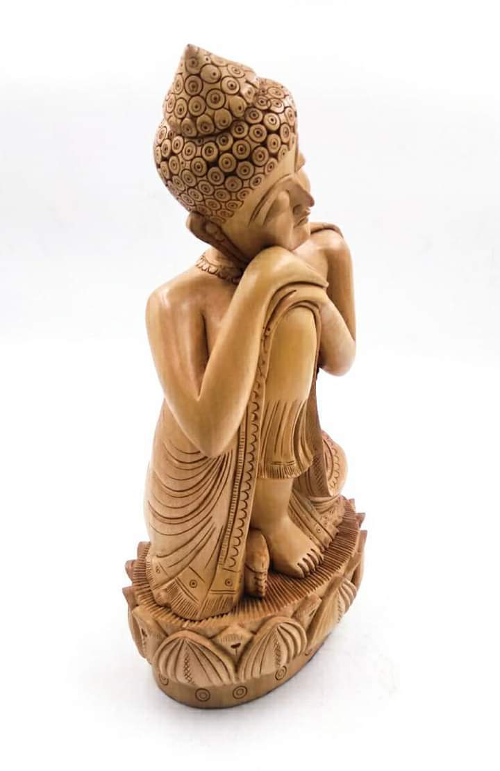 Wooden Buddha Idol - 15cm Height 10cm Length | Handmade Premium Quality Wood Easy To Clean Polished Finish Peaceful Buddhism Theme