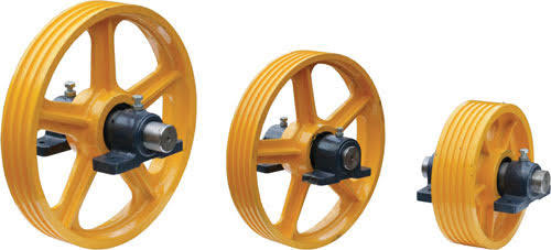 Elevator Diverter Pulley - Cast Iron, Various Diameter Options, Multiple Grooves, Sealed Bearings, Painted Finish, Easy Installation