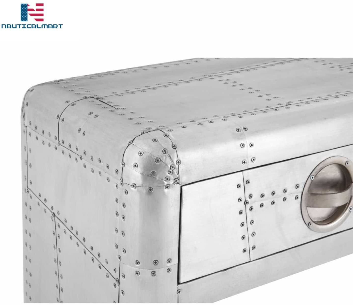 Nauticalmart Aviator Aluminium Patchwork Style Console Table With 2 Drawers
