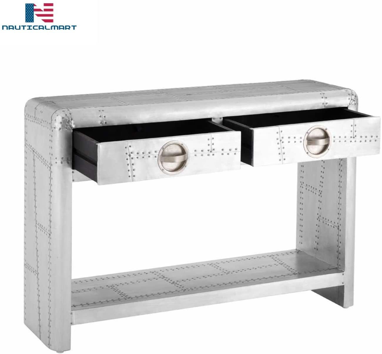 Nauticalmart Aviator Aluminium Patchwork Style Console Table With 2 Drawers