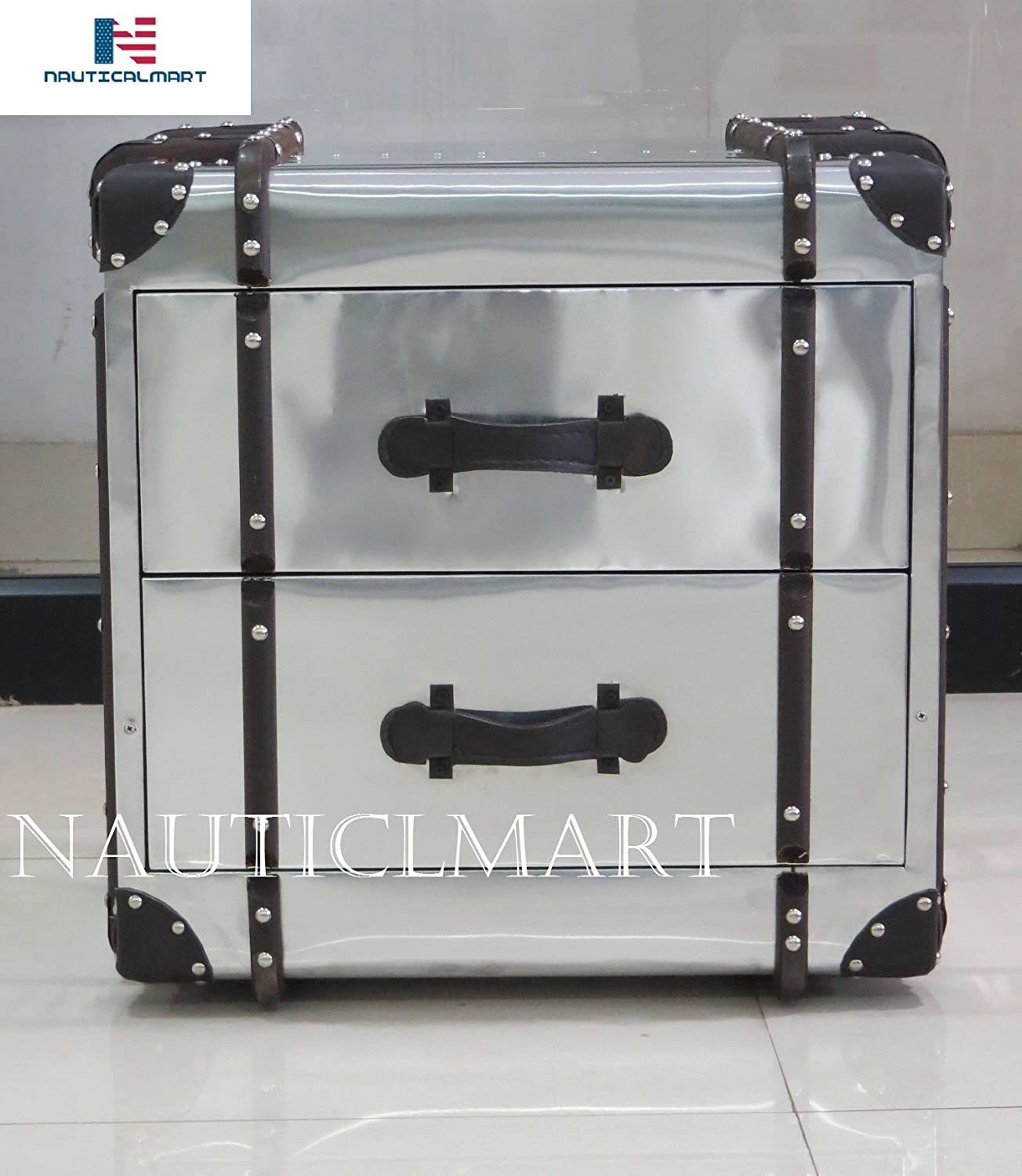 Nauticalmart Aviator Side Table - Metal Side Table - Metal End Table With 2 Drawers