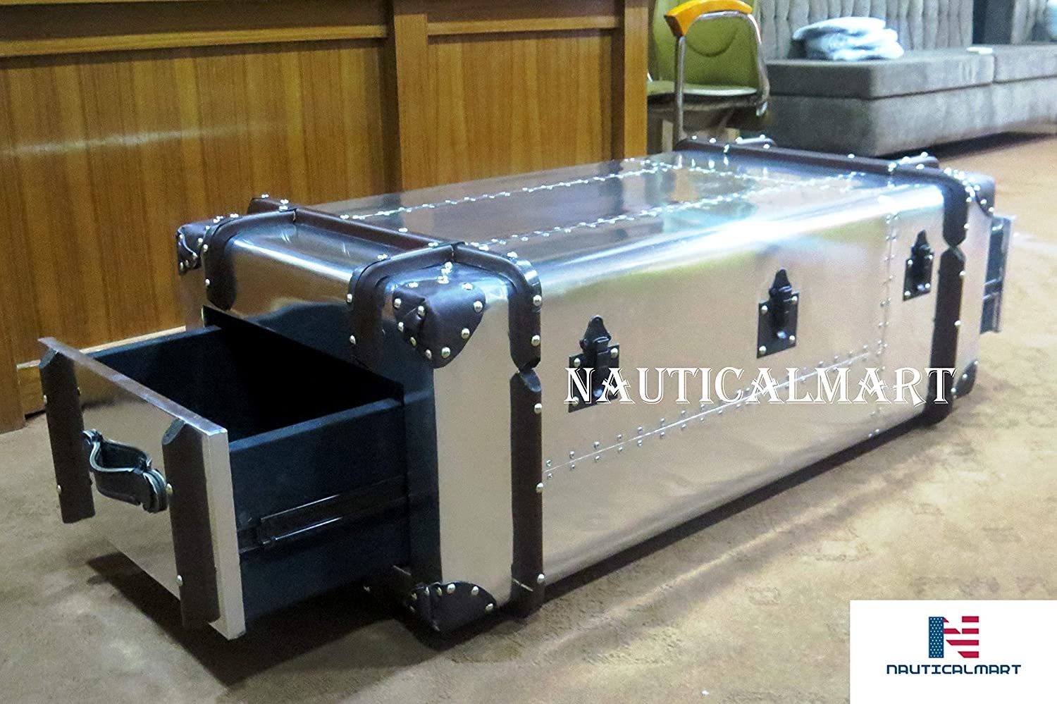 Aviator Commander Aluminum Storage Trunk Coffee Table