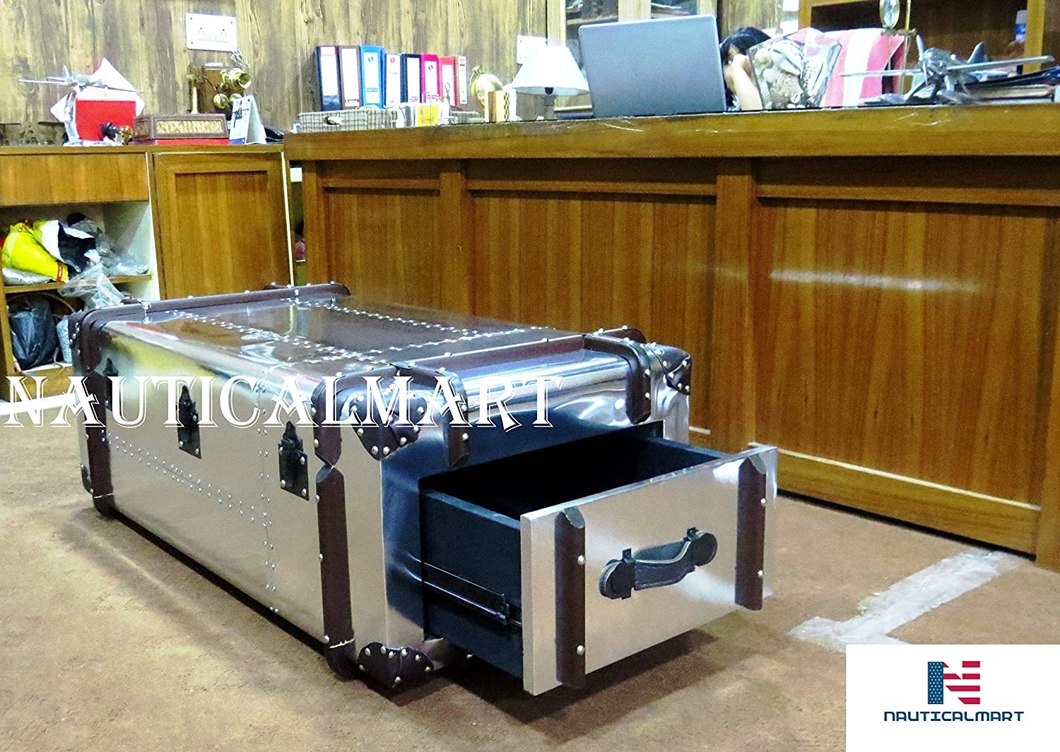 Aviator Commander Aluminum Storage Trunk Coffee Table