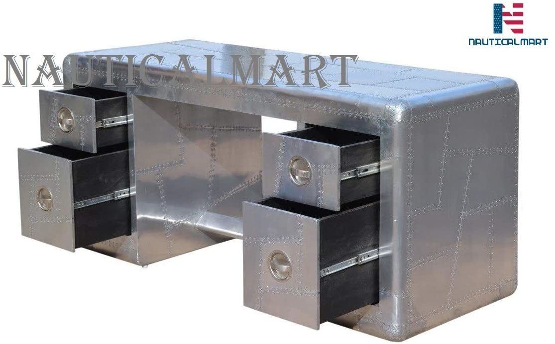 Deco Aviator Writing Desk - Aluminium Table Mid Century Industrial Furniture