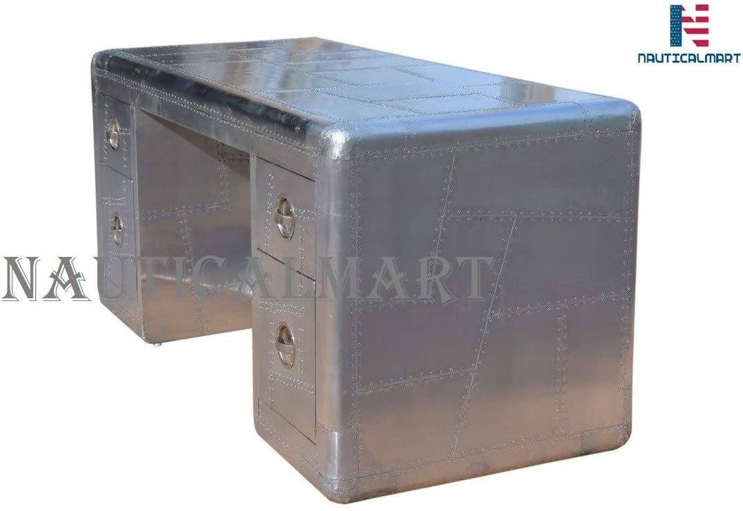 Deco Aviator Writing Desk - Aluminium Table Mid Century Industrial Furniture