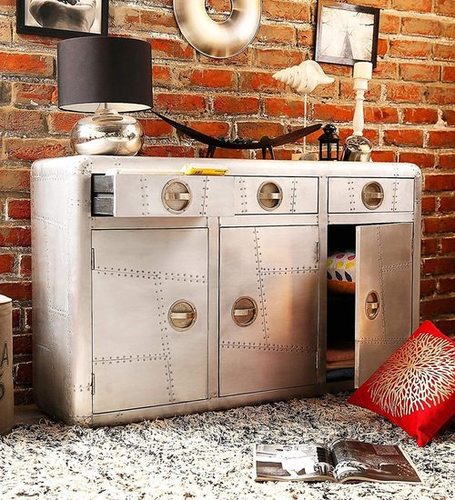 NauticalMart Aviator 3 Door Sideboard End Table Design Metal Side Table