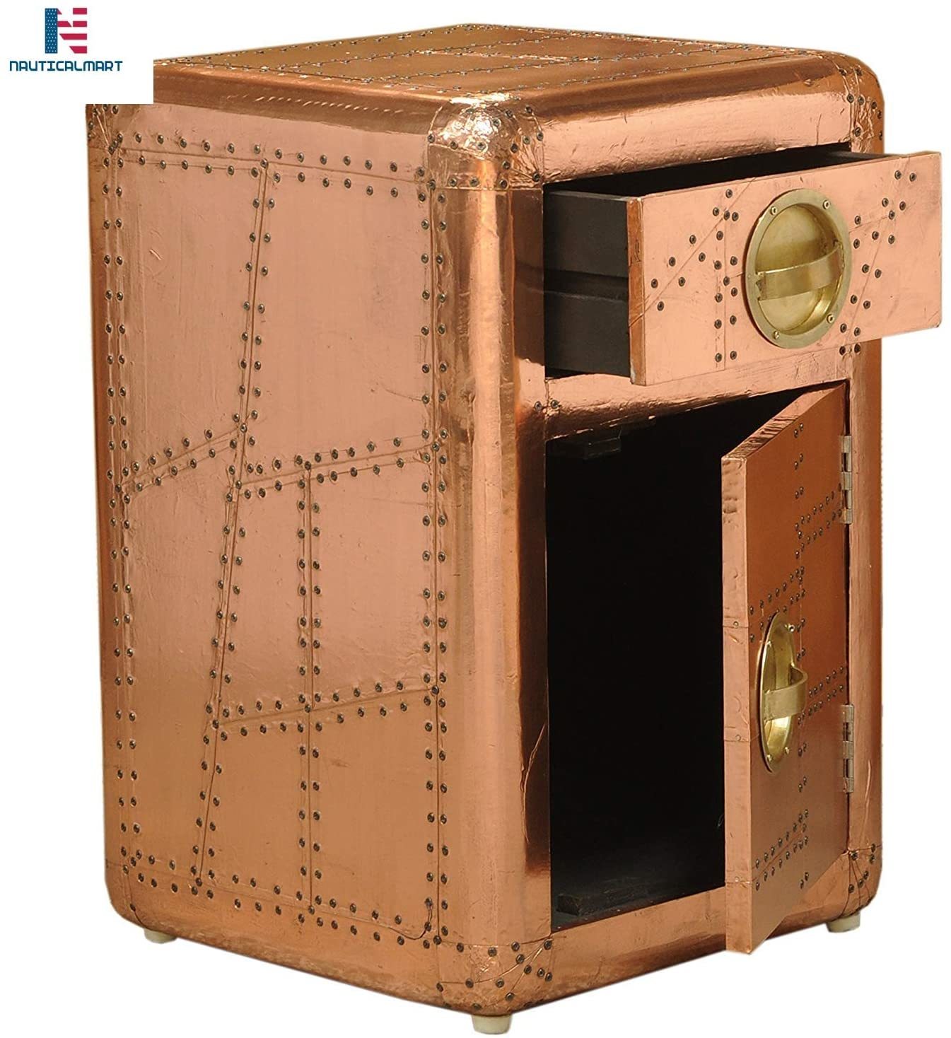 Nauticalmart Aviator Side Table With Door And Drawer Handmade Aviation Accent Chest Bronze