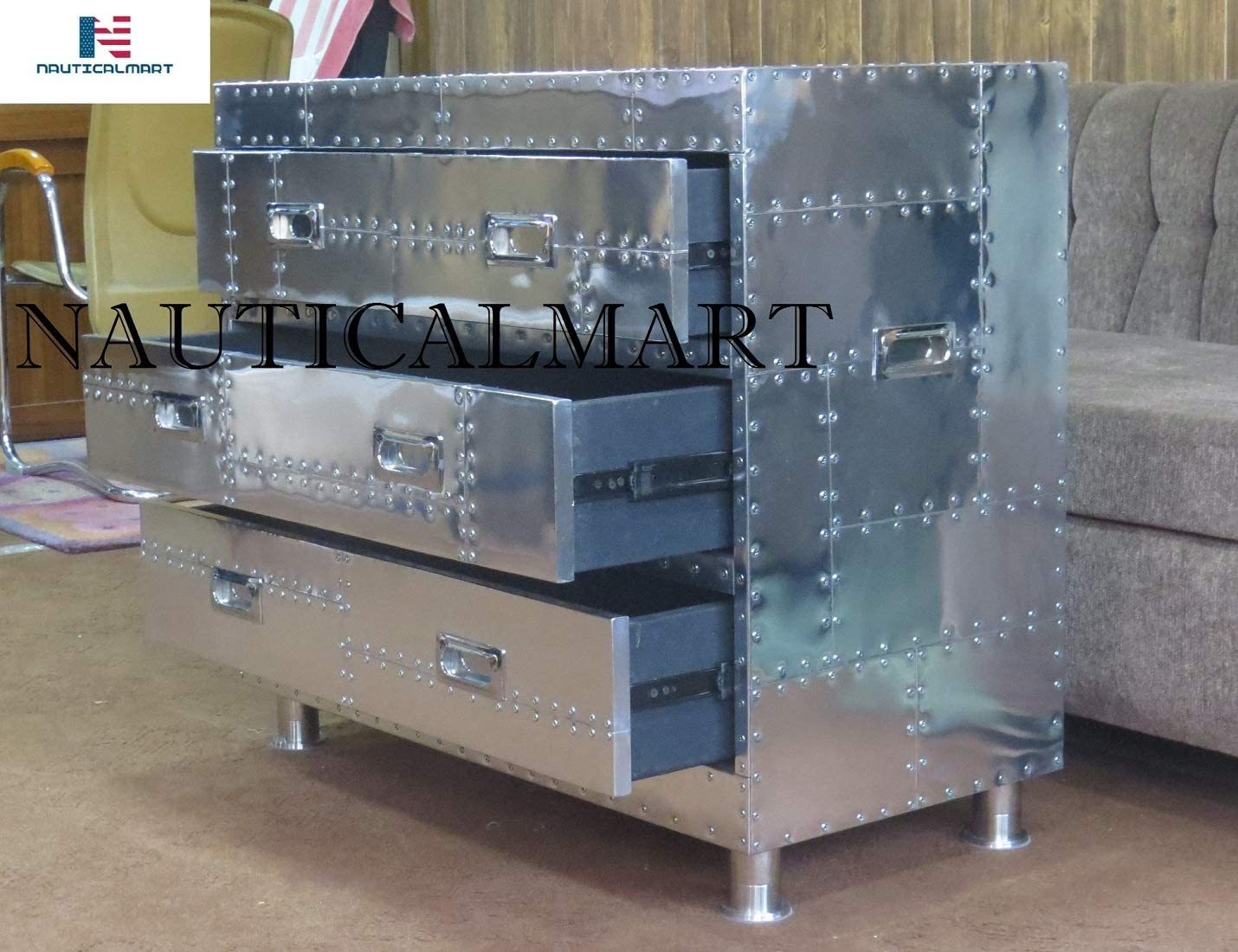 Nauticalmart Aluminium 4 Drawer Side Table Vintage Spitfire Aviator Table