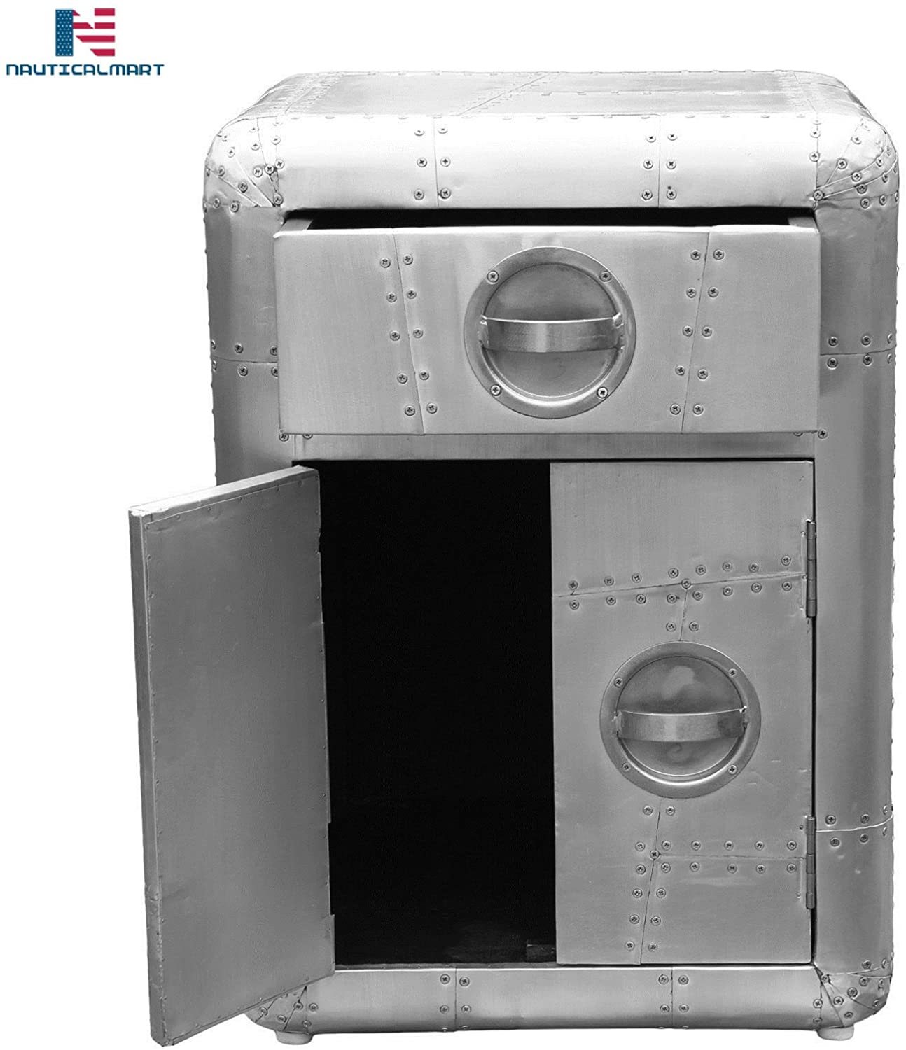 Table Nauticalmart Aviator Aero Aluminum Side End Table,bed Side One Drawer,2 Doors Han