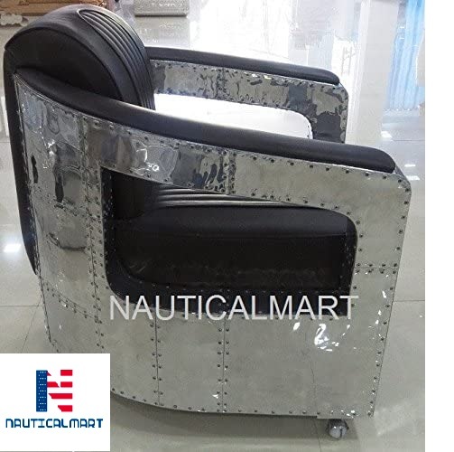 Aluminium Aviator Coffee Table One Drawer Trunk With Brown Leather Aviator Chair