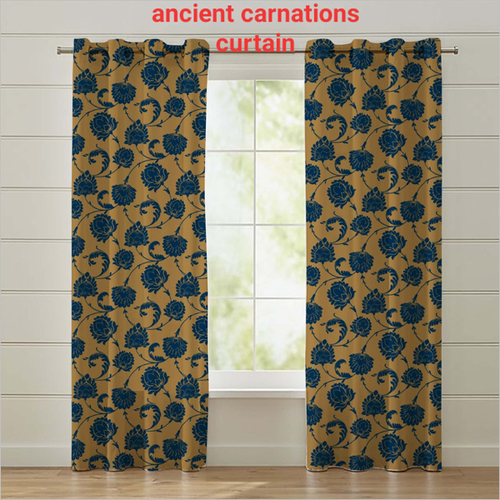 Brown-Blue Ancient Carnations Curtain