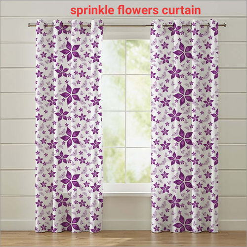 Sprinkle Flowers Curtain - Cotton, 145 x 275 CM, White-Purple, 220 GSM Fabric with 400g Poly Siliconized Fiber Filling, Easily Assembled for Home & Hotel Use