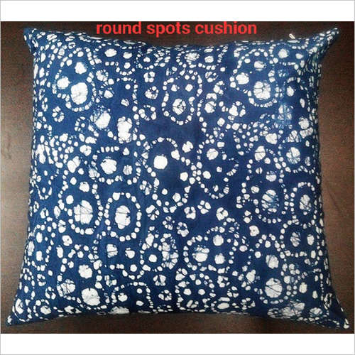 Spots Cushion - 100% Cotton, 45x45 CM, White-Blue Color | Square Shape, Printed Design, Decorative Use, Invisible Zipper Included