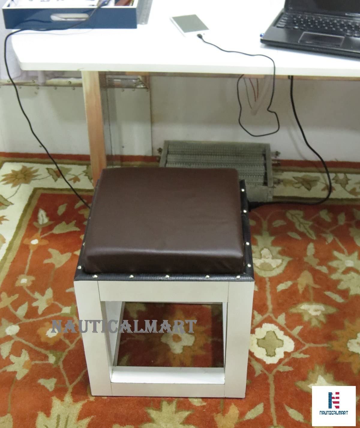 Wooden Square Ottoman Side Table - Brown Stool