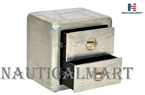 Nauticalmart Casa Padrino Luxury Aluminium Bedside Table Chest With 2 Drawers - Vintage Furniture