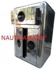 Nauticalmart Vintage Aluminium Antique Design Rectangular Side Table With Two Door,s And One Drawer