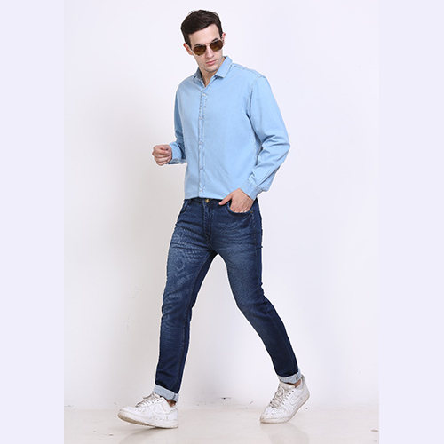 Sky Denim Shirt - Cotton, Plus Size, Sky Color | Long Sleeves, Breathable, Quick Dry, Washable, Classic Collar, Modern Style