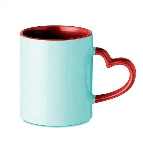 Heart Handle Mug - Ceramic Material, Plain Design, Durable Construction, White Color, Custom-designed For Special Occasions