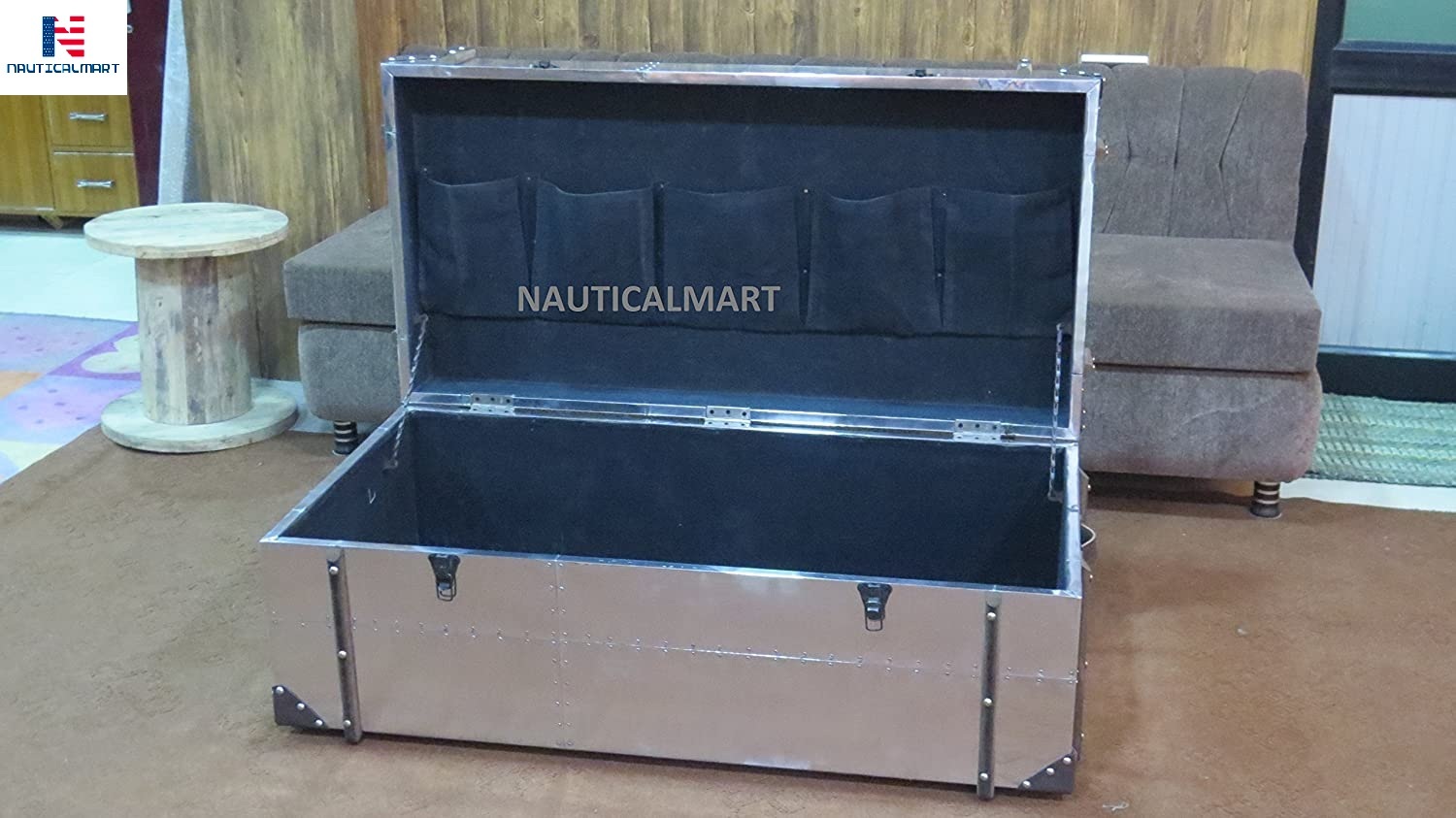 Nauticalmart Commander Aluminum Storage Trunk Coffee Table