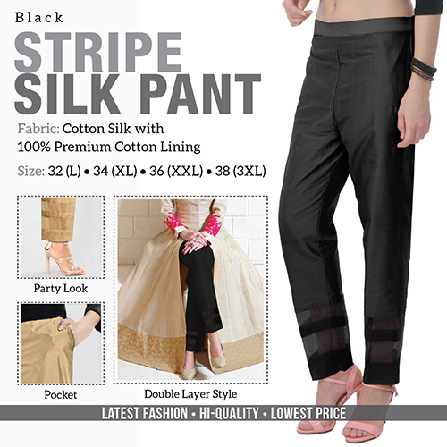 Black Stripe Silk Pant - Silk Material, Sizes L-XXXL | Casual Style with Elegant Black Stripes for Effortless Chic