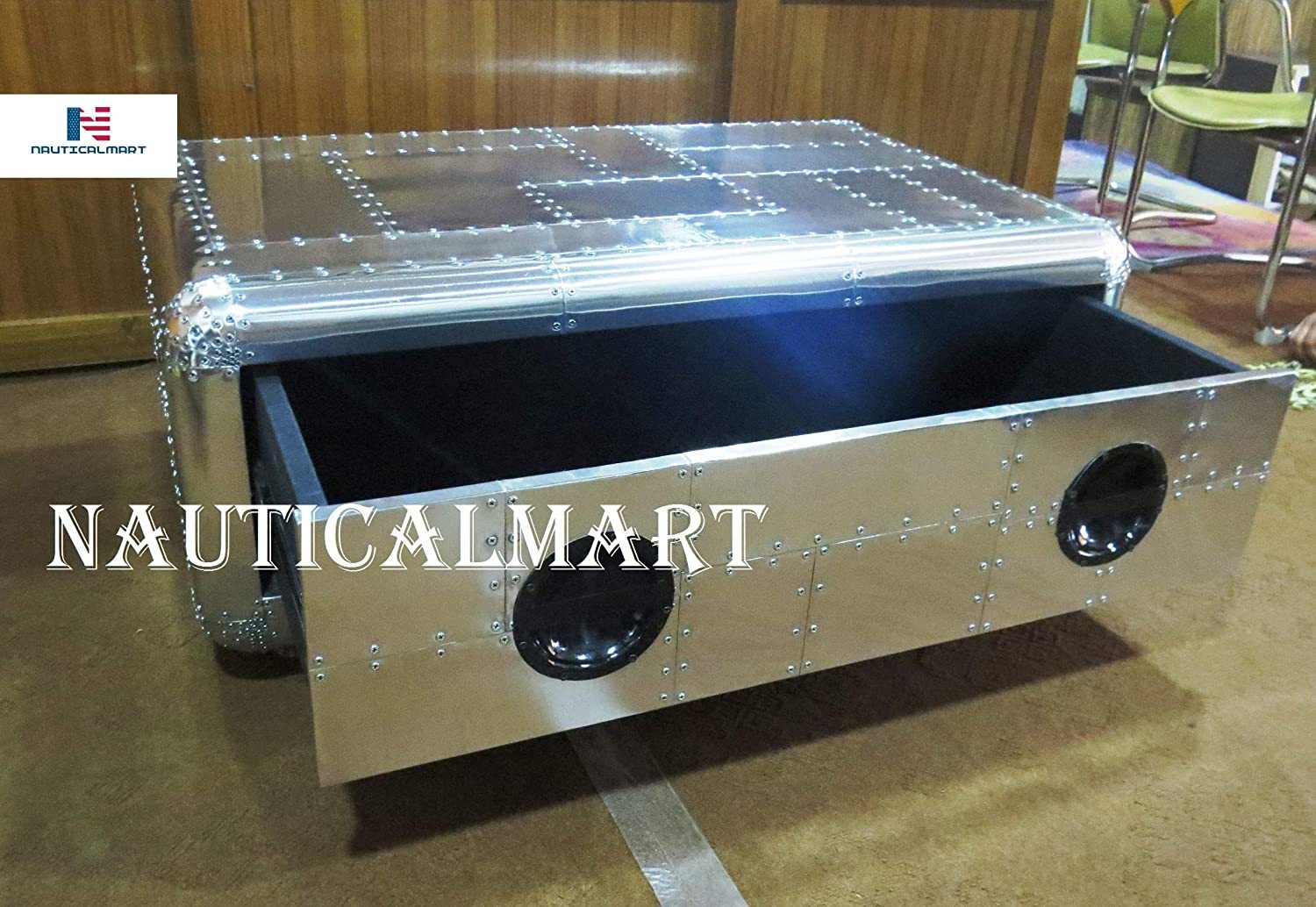 Vintage Coffee Table Aluminum Trunk