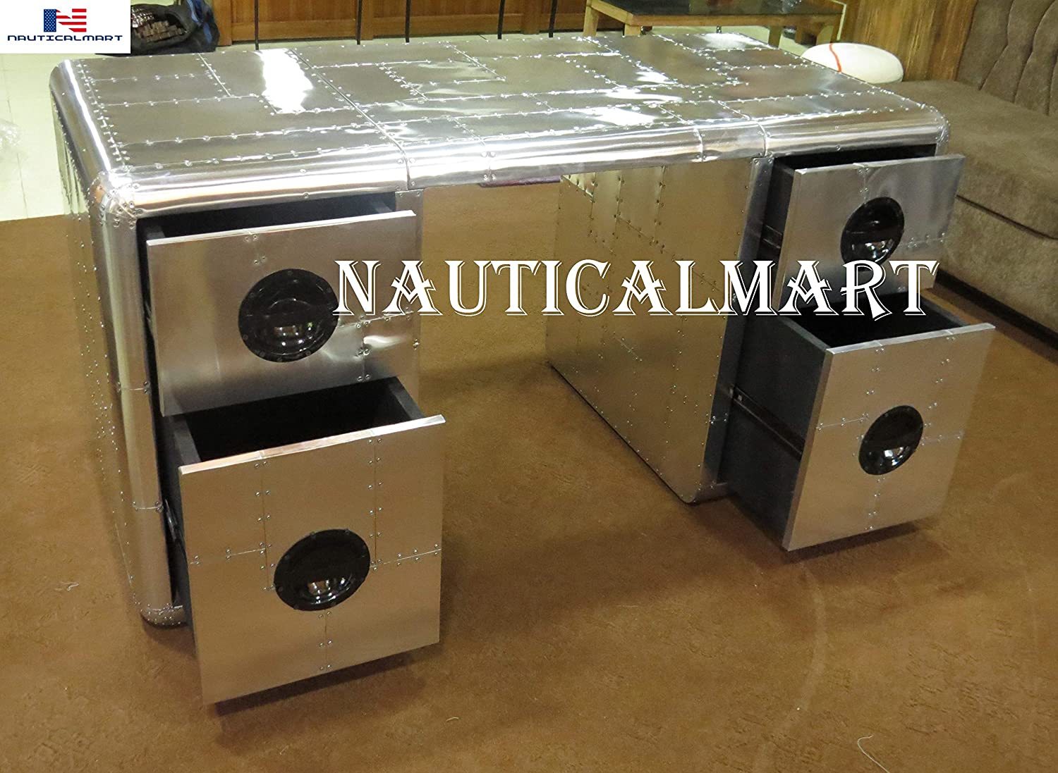 Deco Aviator Writing Blackhawk Desk - Aluminium Table Mid Century Industrial Furniture