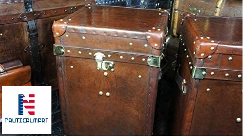 Furniture Nauticalmart Bespoke Handmade Antique Leather Tall Occasional Side Table Trunk (Set Of Two)