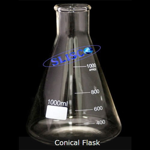 Conical Flask - 1000 ml Capacity, Borosilicate Glass | Height: 20 cm, Diameter: 15 cm, Graduated to 100 ml