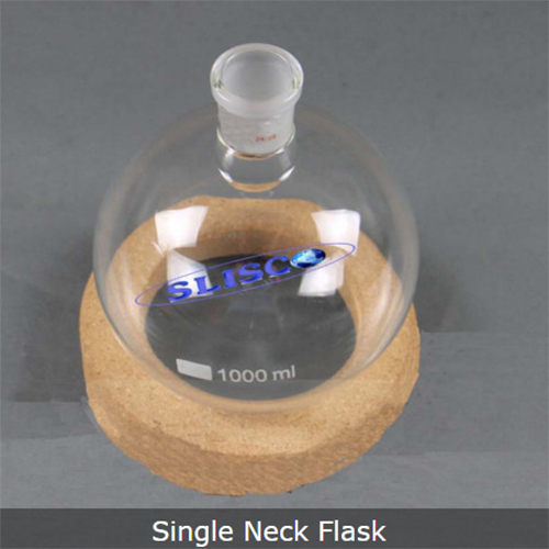 Single Neck Flask - Borosilicate Glass, 1000 Ml, Clear | Chemical Resistance, Easy Mixing, Round Bottom, Thermal Stability, Uniform Heating