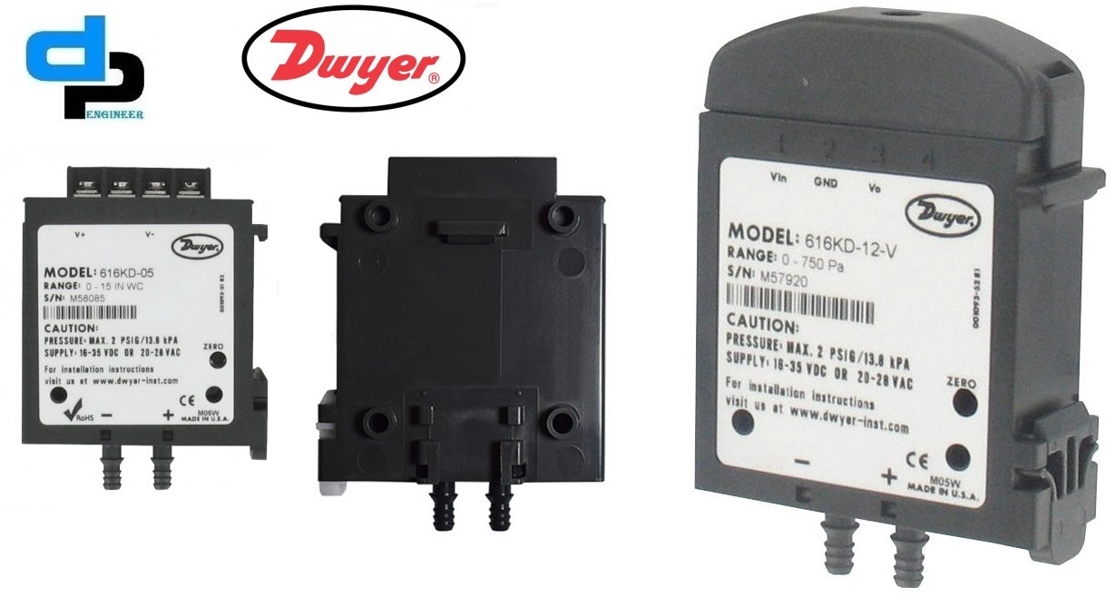 Dwyer 616kd-03-v Differential Pressure Transmitter - Plastic, 2-13/32" X 1-1/32" X 3-21/64", Black | 0-5 In H2o Range, One-touch Calibration, Ce Approved, Nema 1 Enclosure