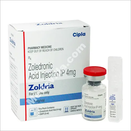 Zoledronic Injection - 4 MG Dosage | Clinical & Hospital Use, 10 ml Vial, Liquid Form, Store in Cool & Dry Place