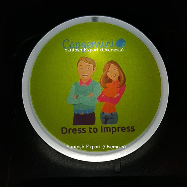 Led Button Badge - Plastic, 48 Mm , Cmyk Printed, Round Shape With Led Flashing And Custom Design Logo, Easy Pin Attachment, Pocket Size