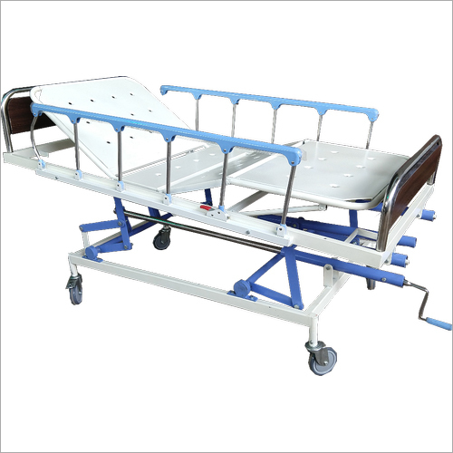 ICU Bed Five Function - Steel, 350 lbs Capacity, White Blue | Five Functions, Manual Height Adjustable, Mobile Base, Side Rails